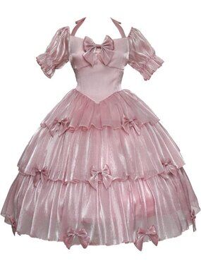 Gothic Pink Bow Layered Lolita Princess Party Dress for Women - Cute & Stylish